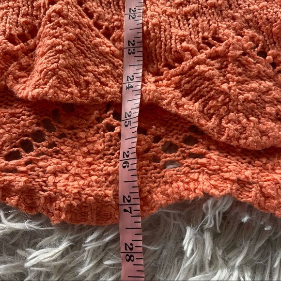 Anthropologie Yellow Bird Pointelle Sweater Coral V-neck nubby twist back hi low - Picture 10 of 11